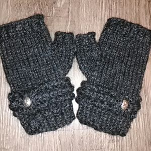 Handmade Fingerless Mitts w/ Fleur de Lis buttons